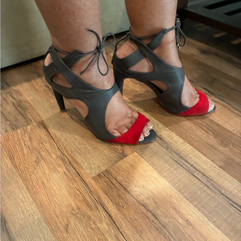 Chic Red and Gray Women's Heels
